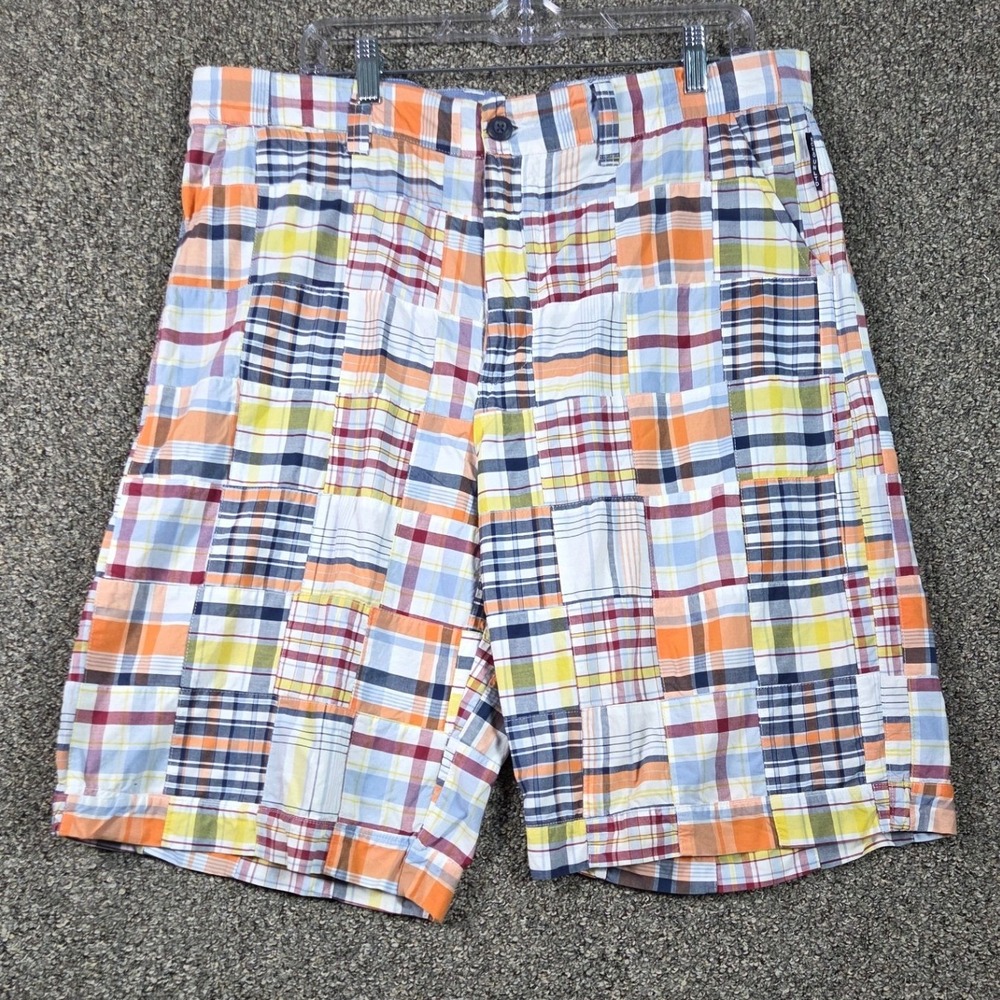 Ecko Unltd Patchwork Plaid‎ Shorts Mens 36 Multicolor Cotton Flat Front Casual